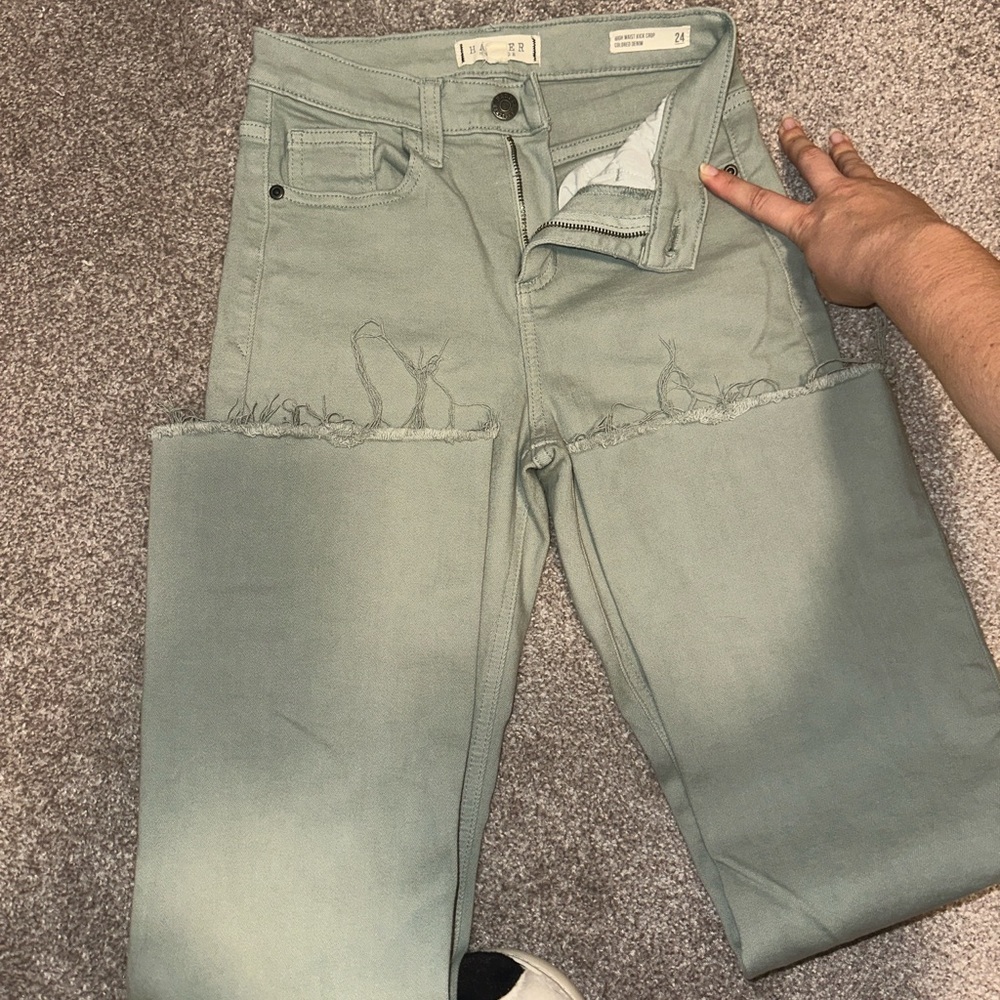 Light wash green jeans